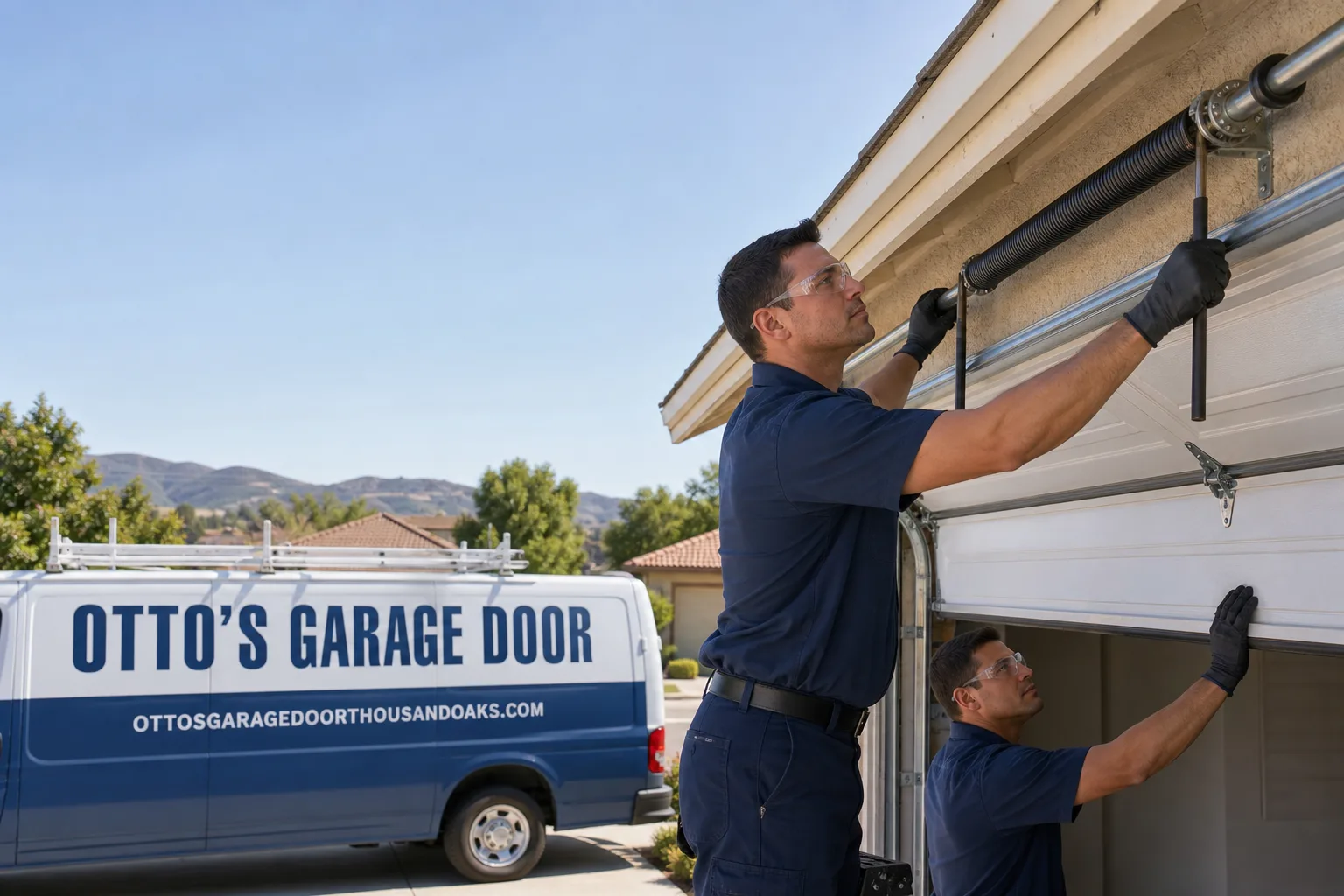 Otto's Garage Door garage door service vehicle and crew in Thousand Oaks, CA
